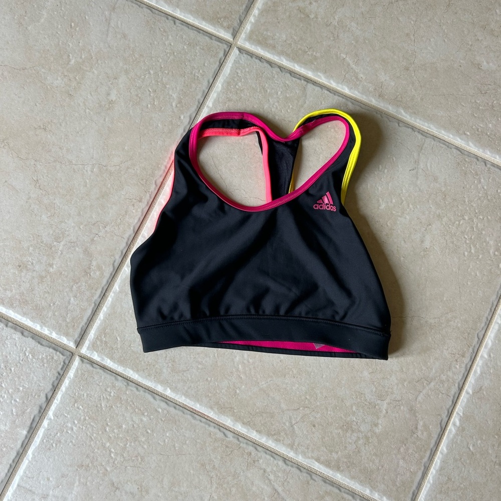 Adidas Women's Sports Bra with Pink and Yellow Accents